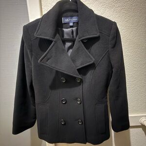 AK Anne Klein Wool Blend Black Double Breasted Pea Coat Jacket +🎁